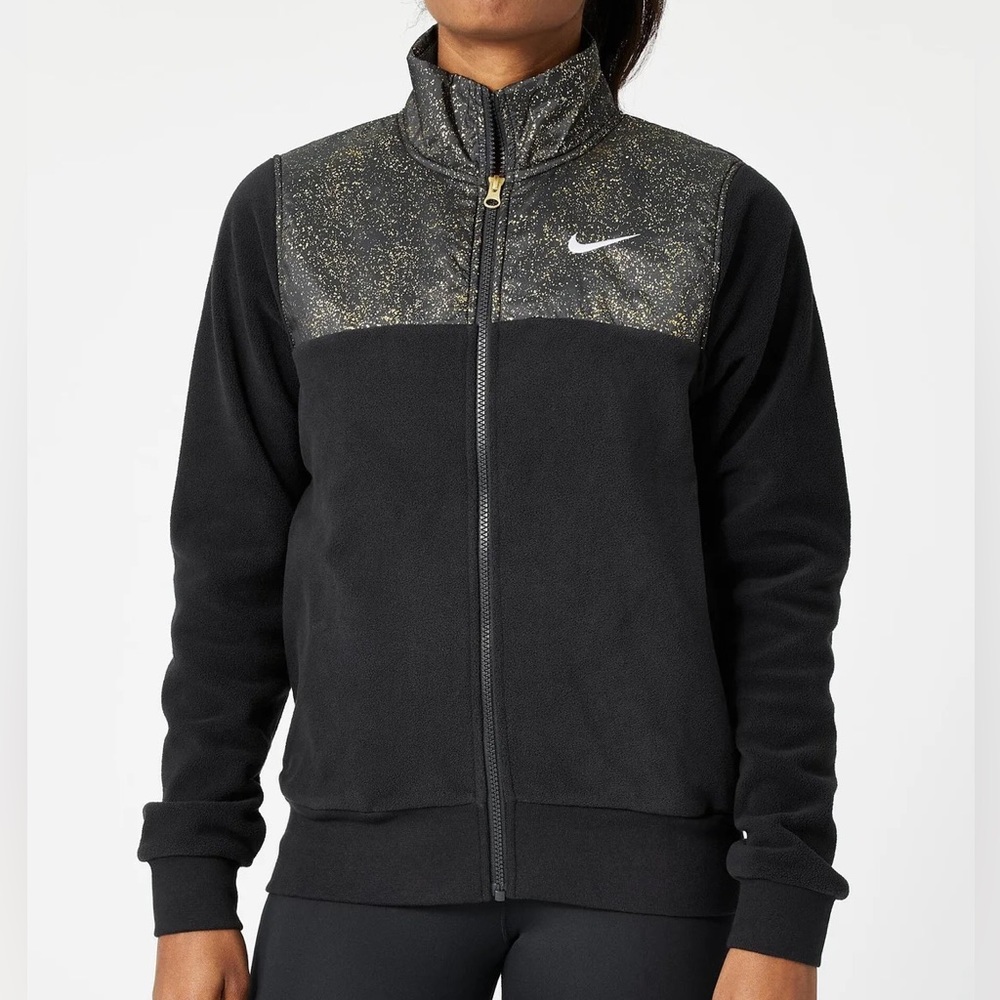 Nike Gold Stardust Print Black Plush Jacket - Medium